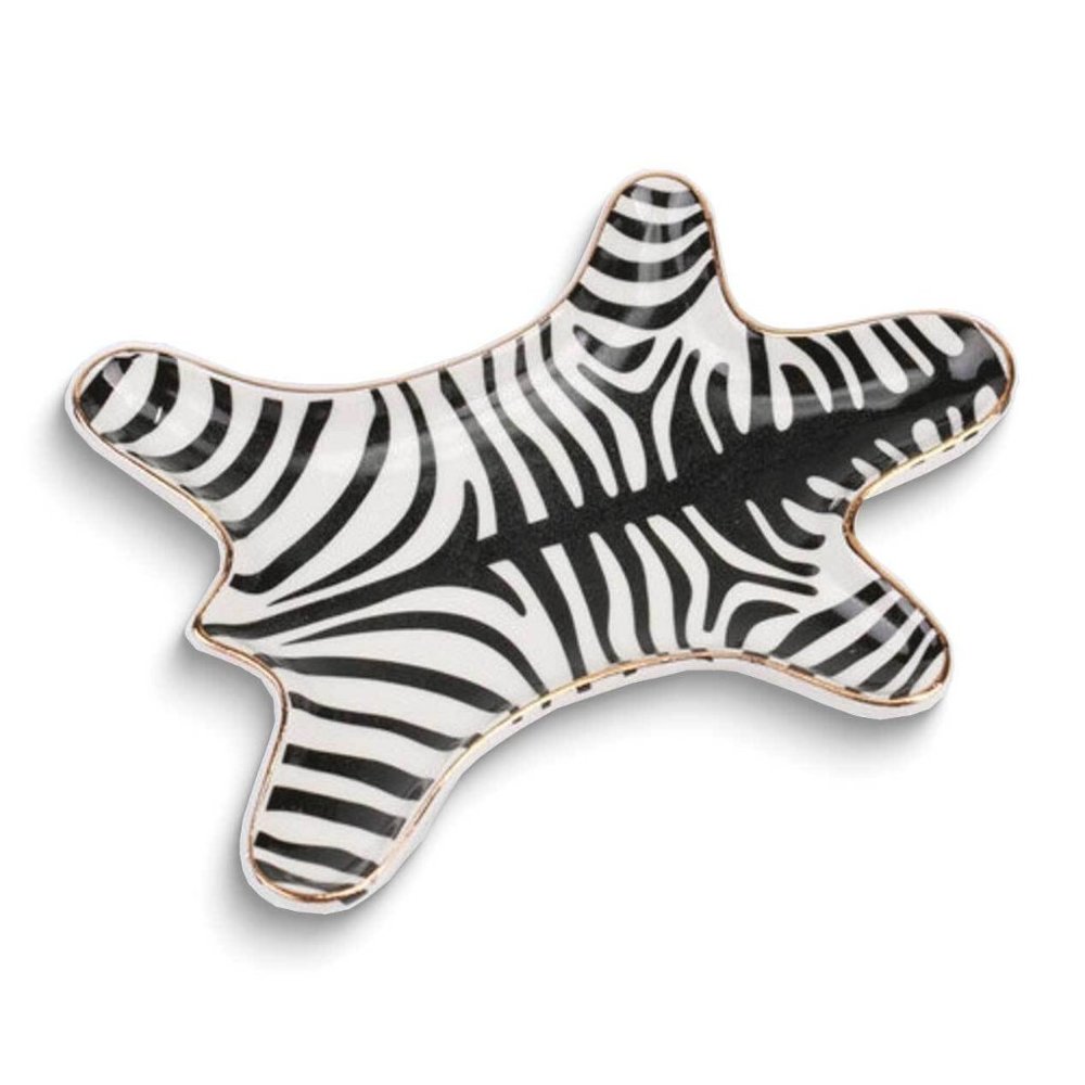 Stephanie Imports Zebra Gold Ceramic Trinket Plate and Decorative Jewelry Dish